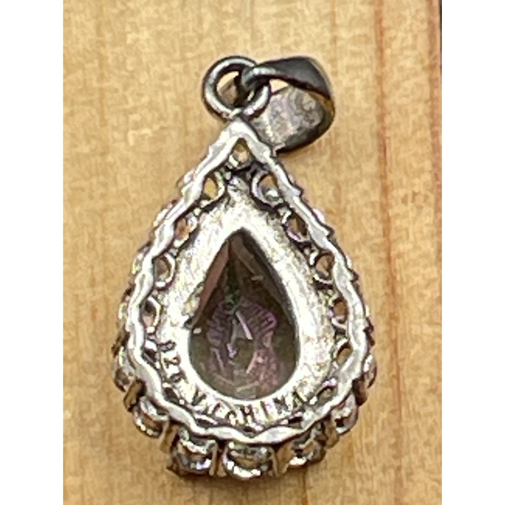 925 Sterling Silver Teardrop Pendant Rainbow Mystic Topaz CZ Halo - Picture 4 of 4